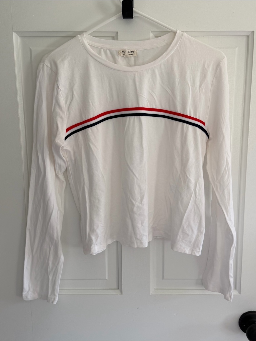 Heart & Hips White Long Sleeve Stripe Tee Shirt Size Large